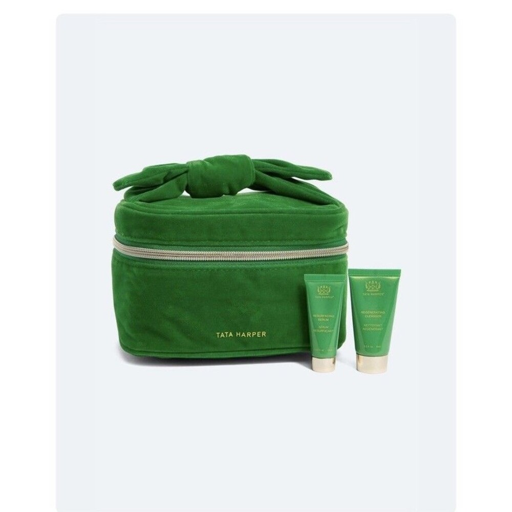 Tata Harper Skincare Mini Set Velvet Vanity Bag Resurfacing Serum & Cleanser
